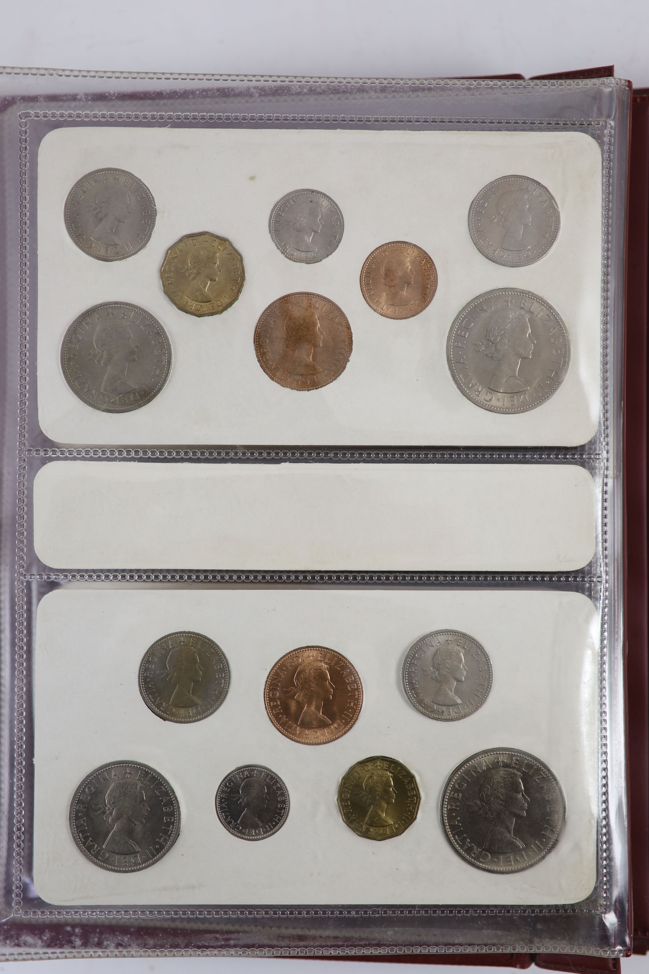 Queen Elizabeth II pre-decimal specimen coin sets for 1953 - 1967, first and second issues, all EF/UNC (15 sets), including 1954, 1957-1959 halfcrowns, florins and shillings, scarce in high grade